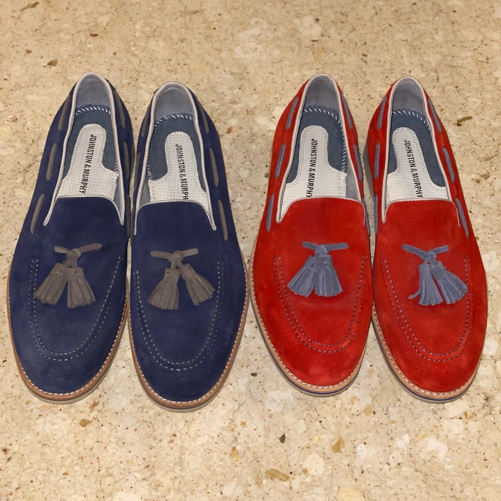 Johnston & Murphy men’s suede loafers size 9.5M two pair blue and red